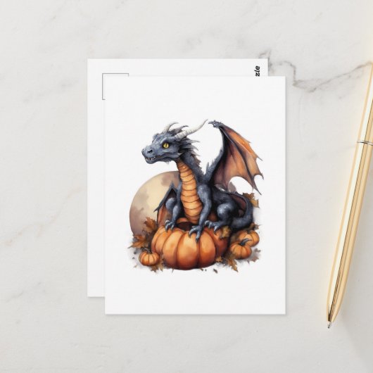 Carte Postale Aquarelle adorable Halloween Dragon (Devant/Arrière en situation)