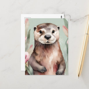 Carte Postale Aquarelle adorable Otter