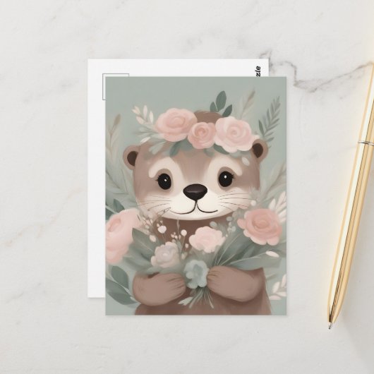Carte Postale Aquarelle adorable Otter Boho (Devant/Arrière en situation)