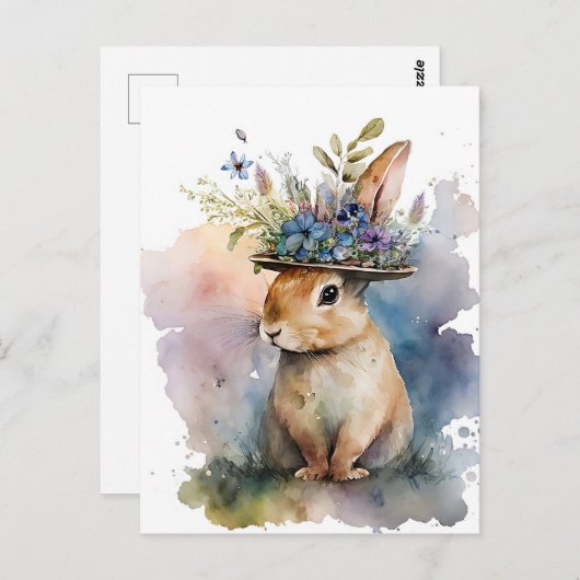 Carte Postale Aquarelle adorable Rabbit (Devant / Derrière)