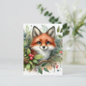 Carte Postale Aquarelle adorable Renard rouge (Debout devant)