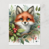 Carte Postale Aquarelle adorable Renard rouge (Devant)