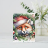 Carte Postale Aquarelle adorable Renard rouge Noël (Debout devant)