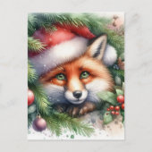 Carte Postale Aquarelle adorable Renard rouge Noël (Devant)