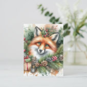 Carte Postale Aquarelle adorable Renard rouge Noël (Debout devant)