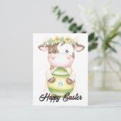 Carte Postale Aquarelle adorable Vache de Pâques (Debout devant)