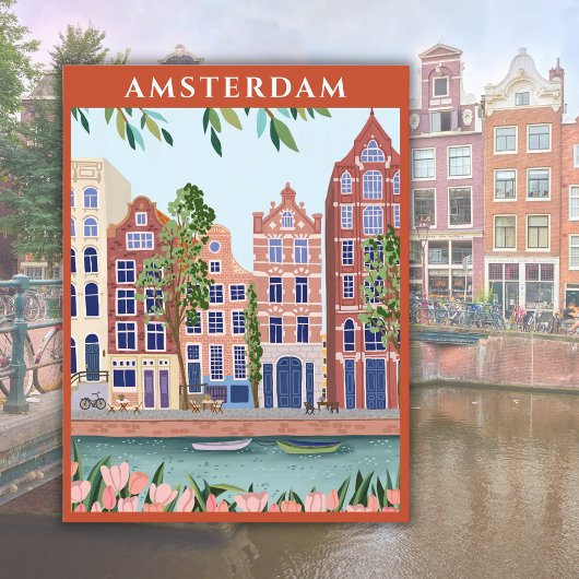 Carte Postale Aquarelle Amsterdam Holland Pays-Bas
