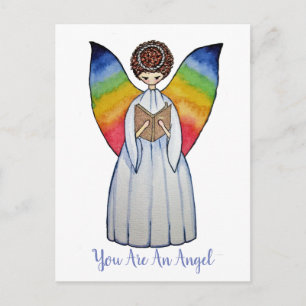 Carte Postale Aquarelle Angel Avec Arcs-En-Ciel Lire Un Livre
