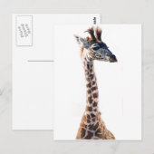 Carte Postale Aquarelle animalière animalière "Little Giraffe" (Devant / Derrière)