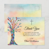 Carte Postale Aquarelle Arbre Baptême Christening Merci (Devant / Derrière)