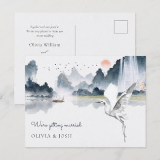 Carte Postale Aquarelle art paysage naturel faire-part de mariag