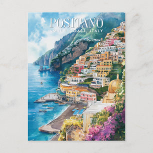 Carte Postale Aquarelle Art Positano Côte Amalfi Italie Voyage