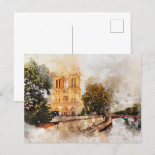 Carte Postale Aquarelle artistique de Notre-Dame Cathédrale Pari