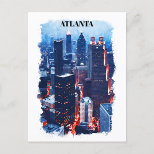 Carte Postale Aquarelle Atlanta Georgia Skyline City View