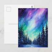 Carte Postale Aquarelle aurore boréale aurore boréale (Devant / Derrière)