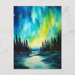 Carte Postale Aquarelle Aurores boréales aurore boréale