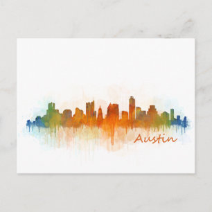Carte Postale Aquarelle Austin Texas Watercolor v3