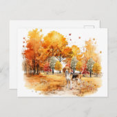 Carte Postale Aquarelle Automne Chien Design - Beagle (Devant / Derrière)