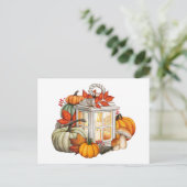 Carte Postale Aquarelle Automne Citrouilles, Feuilles et Berries (Debout devant)