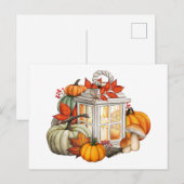 Carte Postale Aquarelle Automne Citrouilles, Feuilles et Berries (Devant / Derrière)