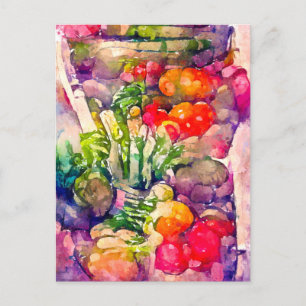 Carte Postale Aquarelle avec des légumes. Peint.