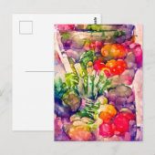 Carte Postale Aquarelle avec des légumes. Peint. (Devant / Derrière)