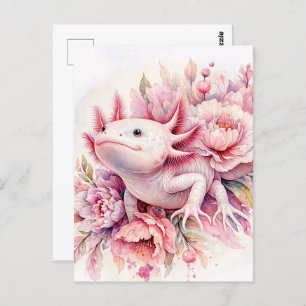 Carte postale Aquarelle Axolotl Rose