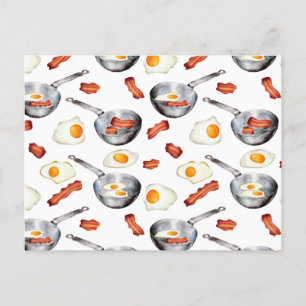 Carte Postale Aquarelle Bacon & Oeufs Petit déjeuner Motif alime