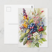 Carte Postale Aquarelle Baies et Fleurs Sauvages Nature  (Devant / Derrière)