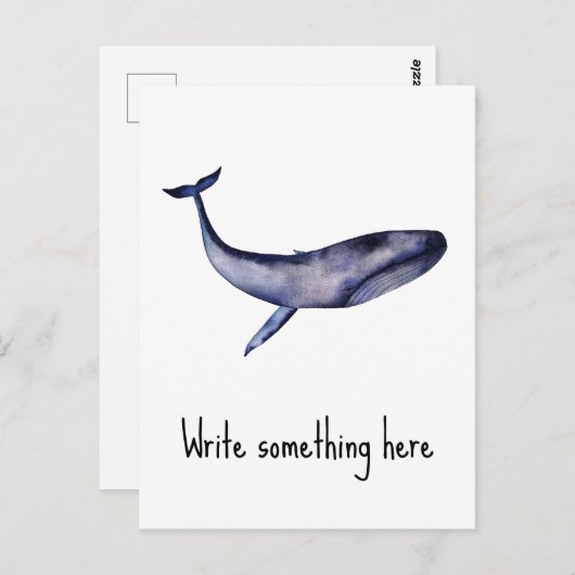 Carte Postale Aquarelle Baleine bleue (Devant / Derrière)