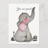 Aquarelle Bébé Eléphant Mignonne Avec Fleurs Minus