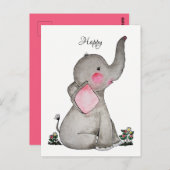 Carte Postale Aquarelle Bébé Eléphant Mignonne Avec Fleurs Minus (Devant / Derrière)