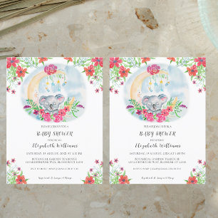 Carte Postale Aquarelle Bébé Koala Avec Invitation Lune