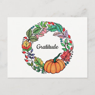 Carte Postale Aquarelle Belle couronne Citrouille avec feuille