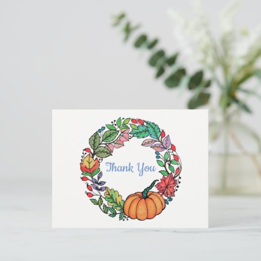 Carte Postale Aquarelle Belle couronne Citrouille avec feuille (Debout devant)