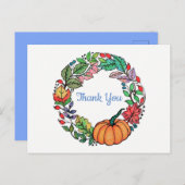 Carte Postale Aquarelle Belle couronne Citrouille avec feuille (Devant / Derrière)