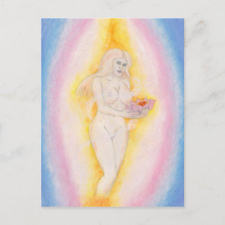 Carte Postale Aquarelle Belle déesse tenant la fleur de Lotus