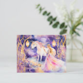 Carte Postale Aquarelle Belle Princesse et Licorne (Debout devant)