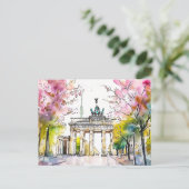 Carte Postale Aquarelle Berlin Printemps Porte de Branbourg (Debout devant)