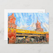 Carte Postale Aquarelle Berlin. S-Bahn à l'Oberbaumbrücke (Devant / Derrière)