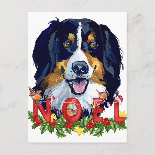 Carte Postale Aquarelle Bernese Mountain Dog Noël (Devant)