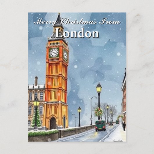 Carte Postale Aquarelle Big Ben Londres Noël (Devant)
