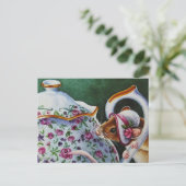 Carte Postale Aquarelle blanche Bonnet blanc pour souris à temps (Debout devant)