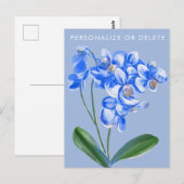 Carte Postale Aquarelle blanche et bleue de l'orchidée Floral Pe (Devant / Derrière)