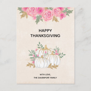 Carte Postale Aquarelle blanche et or Citrouille Thankesgiving
