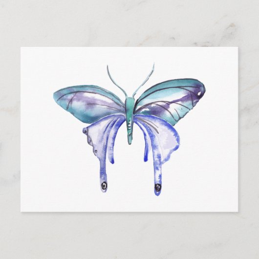 Carte Postale aquarelle bleu bleu pourpre papillon (Devant)
