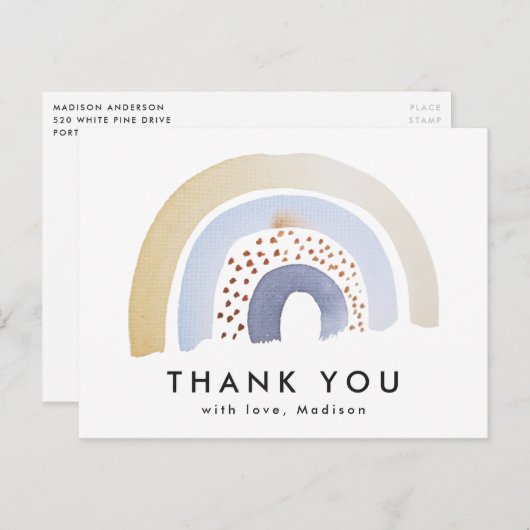Carte Postale Aquarelle bleu clair Merci arc-en-ciel (Devant / Derrière)
