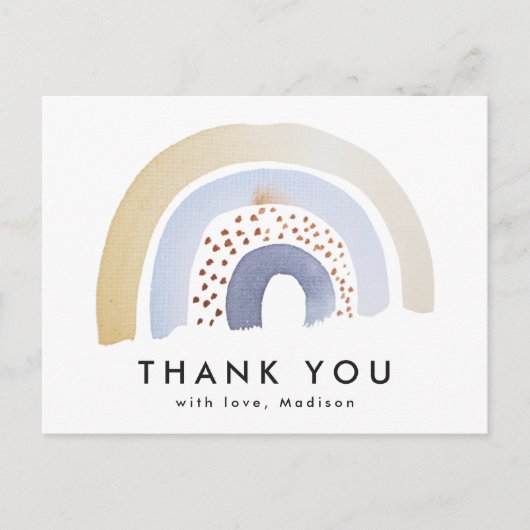 Carte Postale Aquarelle bleu clair Merci arc-en-ciel (Devant)