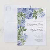 Carte Postale Aquarelle bleu Dusty Fiançailles Floral (Devant / Derrière)