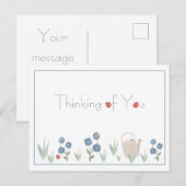 Carte Postale Aquarelle bleu Dusty Floral Penser à vous (Devant / Derrière)